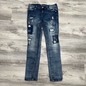 Grace in LA Embellished Patchwork Distressed‎ Denim Jeans Girls Size 16